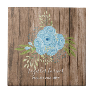 Carreau Dusty Blue Roses NewlyWeds Mariage cadeau personne