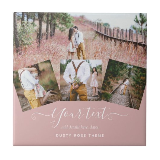Carreau Dusty Rose PHOTO COLLAGE DE MARIAGE personnalisé C (Devant)