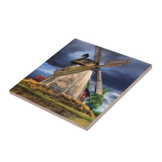 Carreau Dutch Windmill Ceramic Tile Painting (Côté)