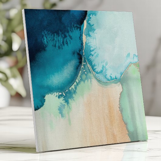 Carreau Eau de mer aquarelle bleue et sable