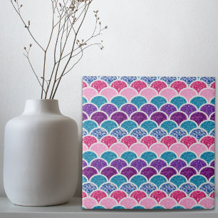 Carreau écailles de sirène violette rose aqua