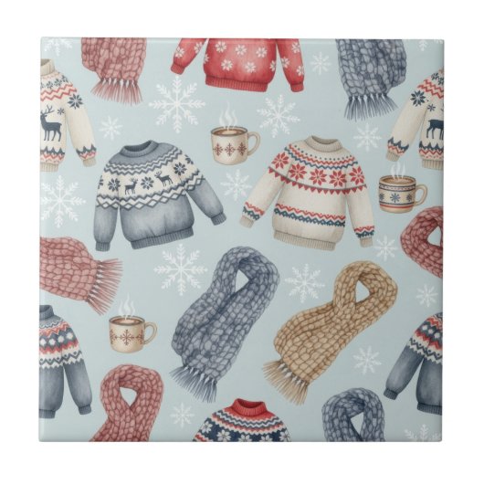 Carreau Écharpes et Sweaters Cosy d'Hiver – Aquarelle (Devant)