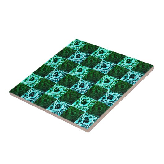 Carreau Échecs ou cyan vert et bleu ciel, avec rectangle (Côté)