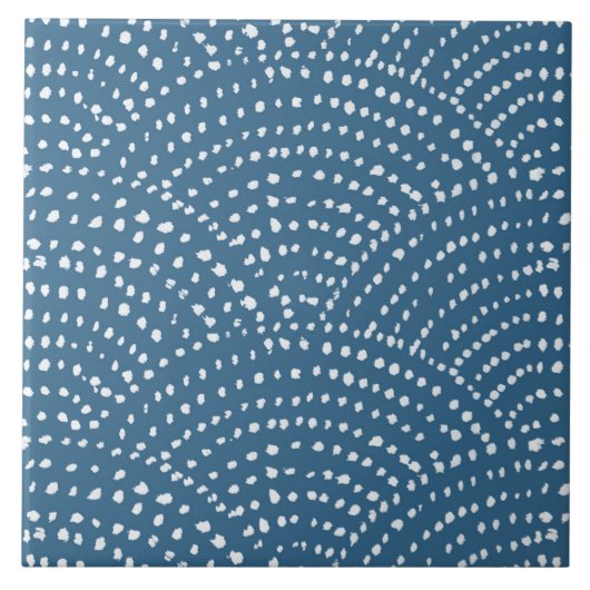 Carreau Échelles de points d'encre - blanc sur gris bleu D (Devant)