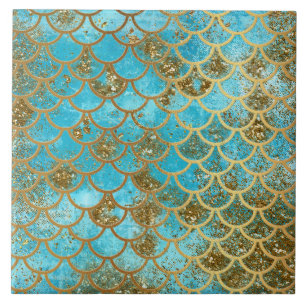 Carreau Échelles de poissons turquoises iridescentes de