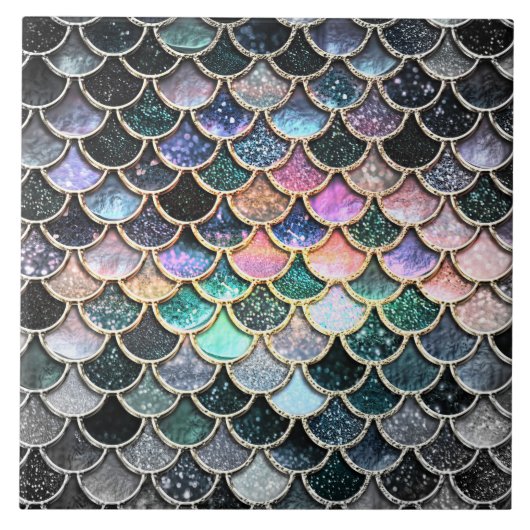 Carreau Échelles Mermaidscales d'aquarelle de sirène (Devant)