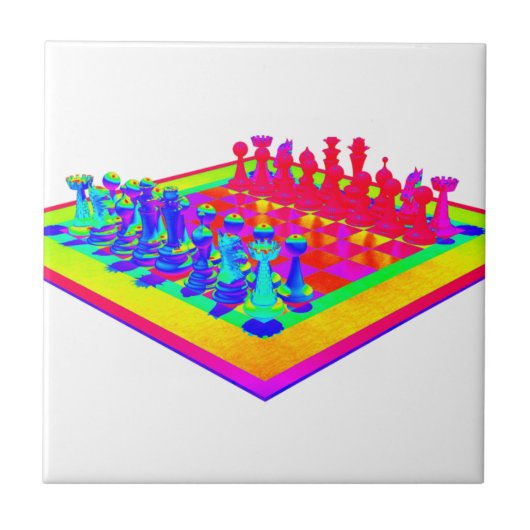 Carreau Échiquier coloré et pièces d'échecs (Devant)