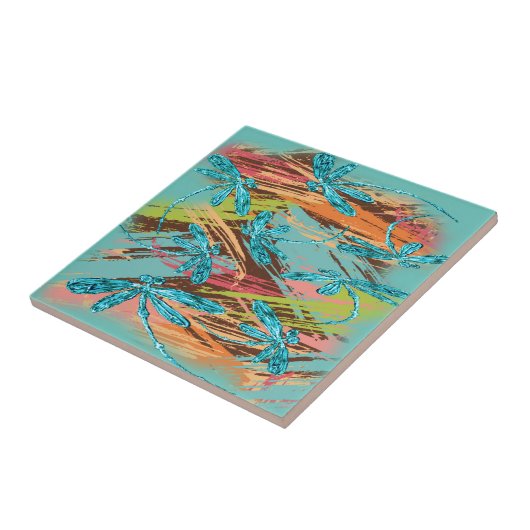 Carreau Éclaboussure de turquoise de libellule (Côté)