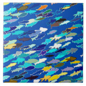 Carreau École de poisson, bleu foncé, blanc et turquoise (Devant)