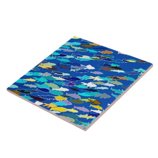 Carreau École de poisson, bleu foncé, blanc et turquoise (Côté)