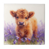 Carreau Écossais Highland Vache Calf Violet Fleurs sauvage (Devant)