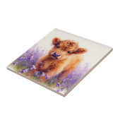 Carreau Écossais Highland Vache Calf Violet Fleurs sauvage (Côté)