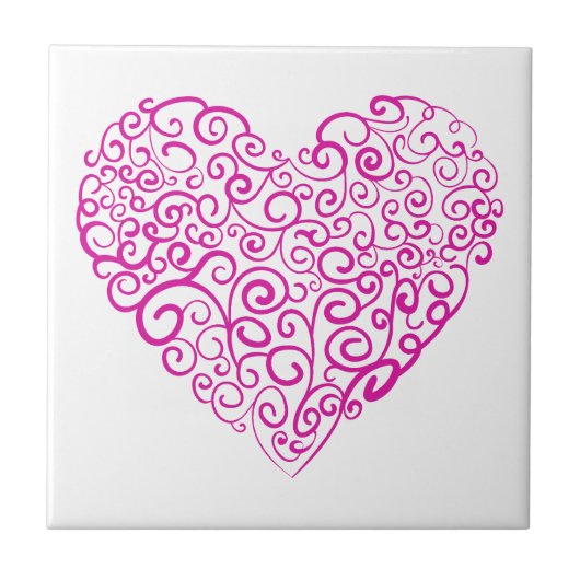Carreau Écriture spirale coeur rose pour la Saint Valentin (Devant)