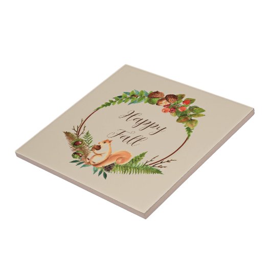 Carreau Écureuil automnal et nature avec texte personnalis (Côté)