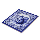 Carreau Écureuil bleu et blanc Folk Art animal (Côté)