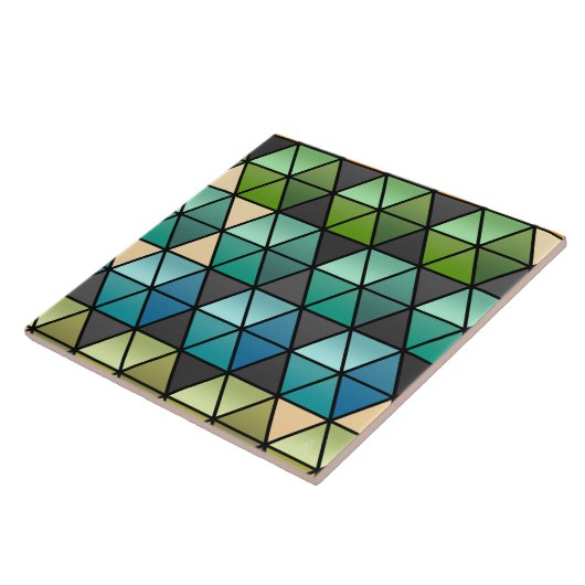 Carreau Édredon d'hexagone dans vert, Teal + Tan (Côté)