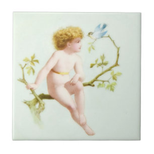 Carreau Edwardian Era Blonde Baby and Bird