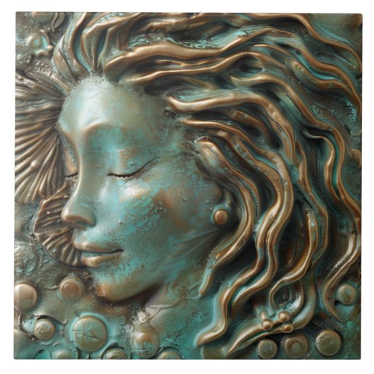 Carreau Effet 3D en bronze Turquoise de sirène (Devant)