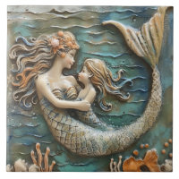 Effet 3D mère et fille de sirène