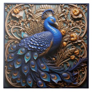 Carreau Effet 3D Paon Bleu, Baroque