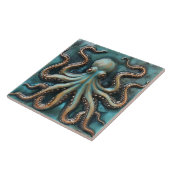 Carreau Effet 3D Teal et cuivre Octopus Aquatique (Côté)