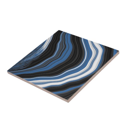 Carreau Effet Agate, noir, blanc et bleu (Côté)