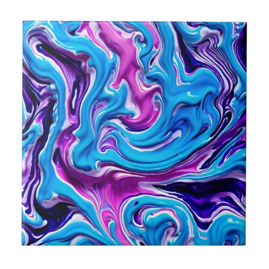 Carreau Effet de marbrage rose, violet et bleu Fluide Art (Devant)