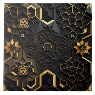 Carreau Effet de mosaïque florale géométrique noir et or
