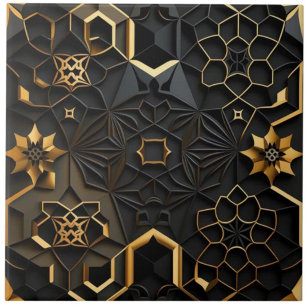 Carreau Effet de mosaïque florale géométrique noir et or