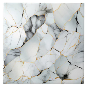 Carreau Effet marbre blanc avec veines dorées et noires