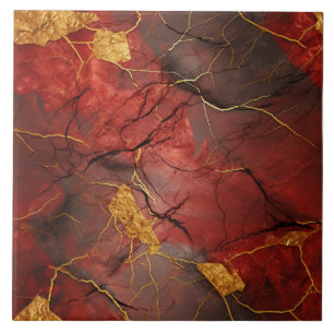 Carreau Effet Marbre Rouge avec Accents Dorés