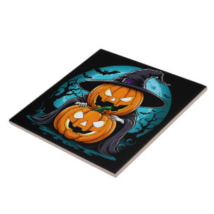Carreau Éffrayant fantôme d'Halloween avec des citrouilles
