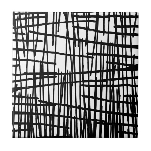 Carreau Égouttements peints à la main blancs noirs uniques (Devant)