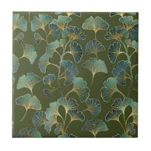 Carreau Élégance de Ginkgo Émeraude – Botanique Or Luxe