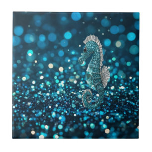 Carreau Élégance en mouvement : Aqua Seahorse sur Aqua Bok