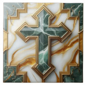 Carreau Élégance en Pierre Croix de marbre dorée (Devant)