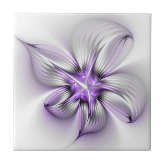 Carreau Élégance florale Art fractal violet abstrait moder (Devant)