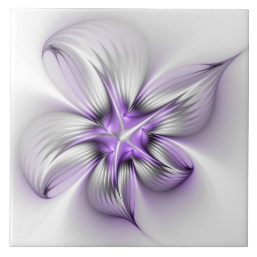 Carreau Élégance florale Art fractal violet abstrait moder (Devant)