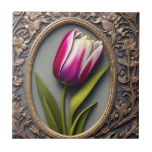 Carreau Élégance : Tulipe rose dans le design Art Nouveau