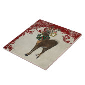 Carreau Élégance vintage Noël Cerf Antlers Damask (Côté)