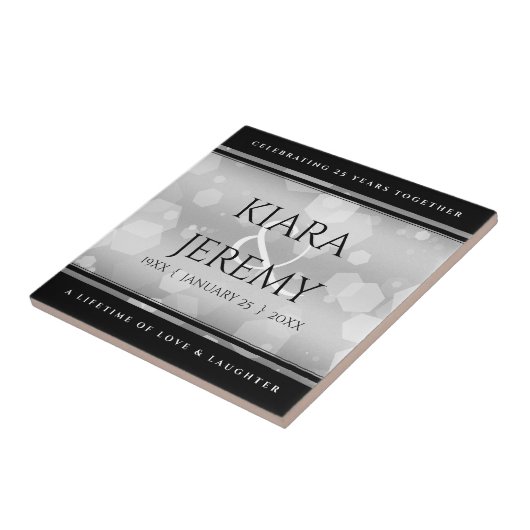 Carreau Élégant 25e anniversaire de Mariage d'argent (Côté)