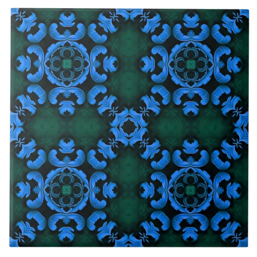 Carreau élégant à motif arabesque bleu (Devant)