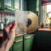 Carreau Elégant Abstrait Faux Gold & Monochrome Oil