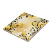 Carreau Elégant Abstrait Floral Aquarelle Jaune (Côté)