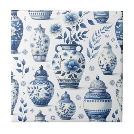Carreau Elégant Aquarelle bleu Ginger Jar Motif (Devant)