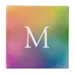 Carreau Elégant Arc-en-ciel Couleurs Moderne Monogramme in<br><div class="desc">Initiale Monogramme Moderne Elégant Arc-en-ciel Couleurs Art Abstrait Modèle Tendance Carreaux de céramique Carré.</div>