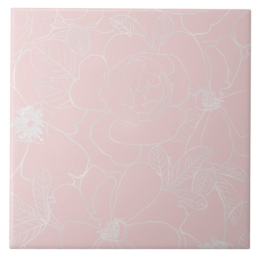 Carreau Elégant Argent Rose Floral Dessin Rose Design (Devant)