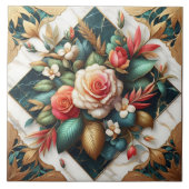 Carreau Élégant Arrangement Rose Avec Accents Feuilles (Devant)