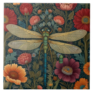 Carreau Élégant art nouveau automnal floral Libellule