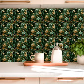 Carreau Élégant Art Nouveau Floral Emerald and Gold